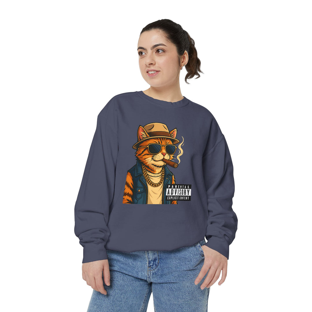 Cool Cat Vintage Sweatshirt with a Black Cat Eating Ramen in a Japanese Ukiyo-e Woodblock Art Style