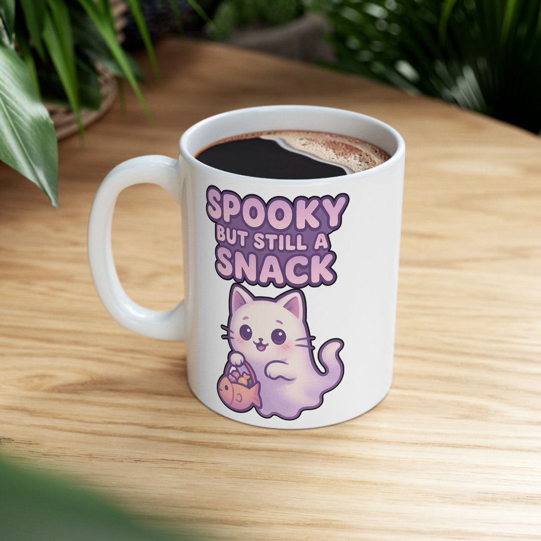 Spooky Snack Ceramic Mug - Perfect for Halloween, Coffee Lovers, Cute Gift, 11oz/15oz Mugs, Cat Lovers