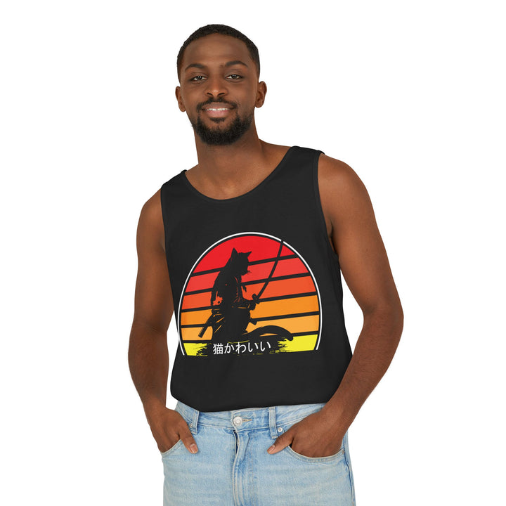 Sunset Cat Tank Top, Unisex Summer Top, Beachwear, Casual Workout Shirt, Gift for Cat Lovers