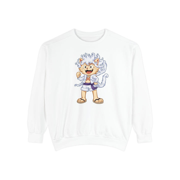 Cute Cat Character Sweatshirt Featuring a Whimsical Feline in a Cheerful Anime Inspired Pose for Fans of Unique Graphics Animal Lover Apparel Fun Fashion Casual Wear
