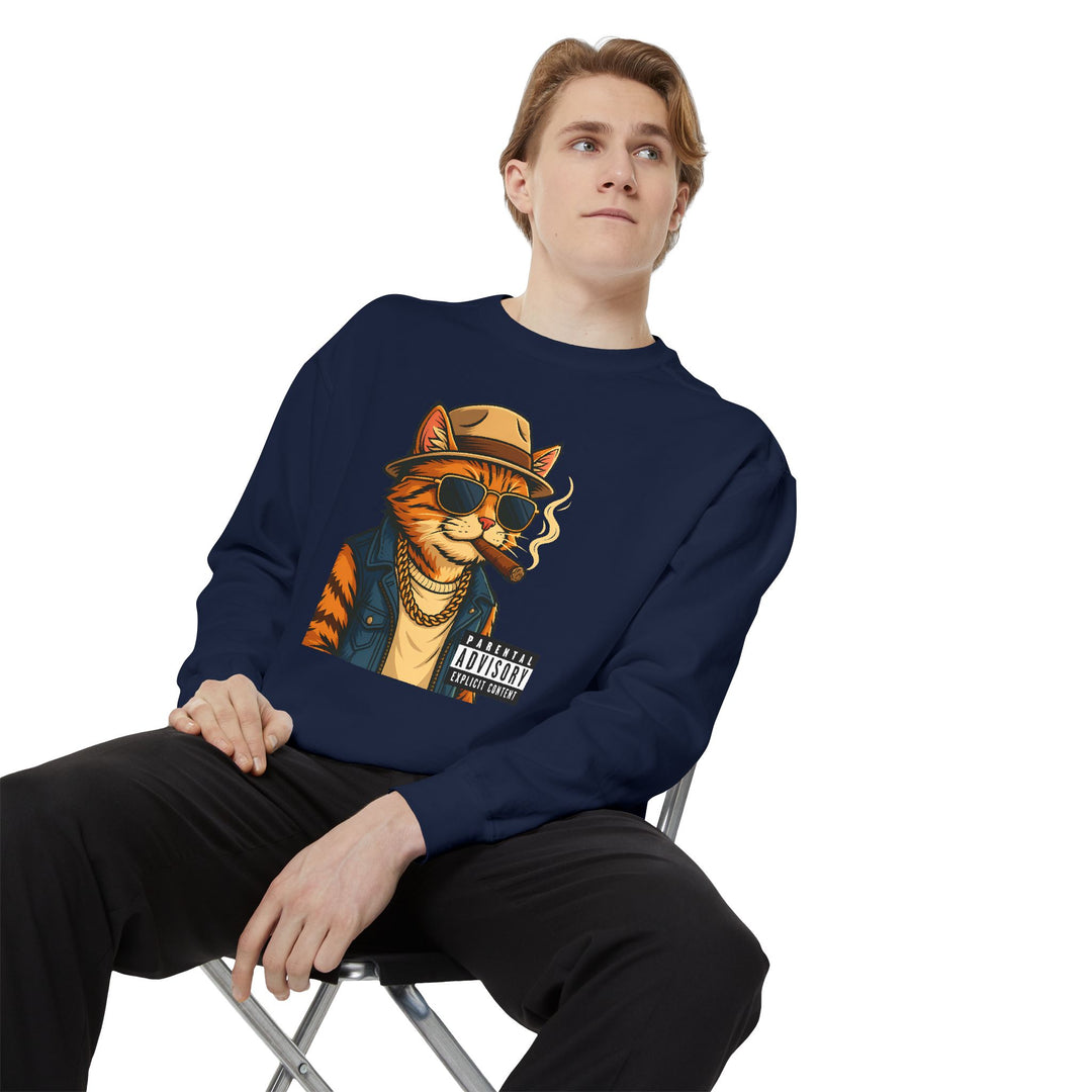 Cool Cat Vintage Sweatshirt with a Black Cat Eating Ramen in a Japanese Ukiyo-e Woodblock Art Style