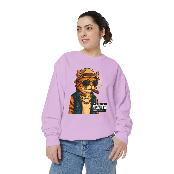 Cool Cat Vintage Sweatshirt with a Black Cat Eating Ramen in a Japanese Ukiyo-e Woodblock Art Style