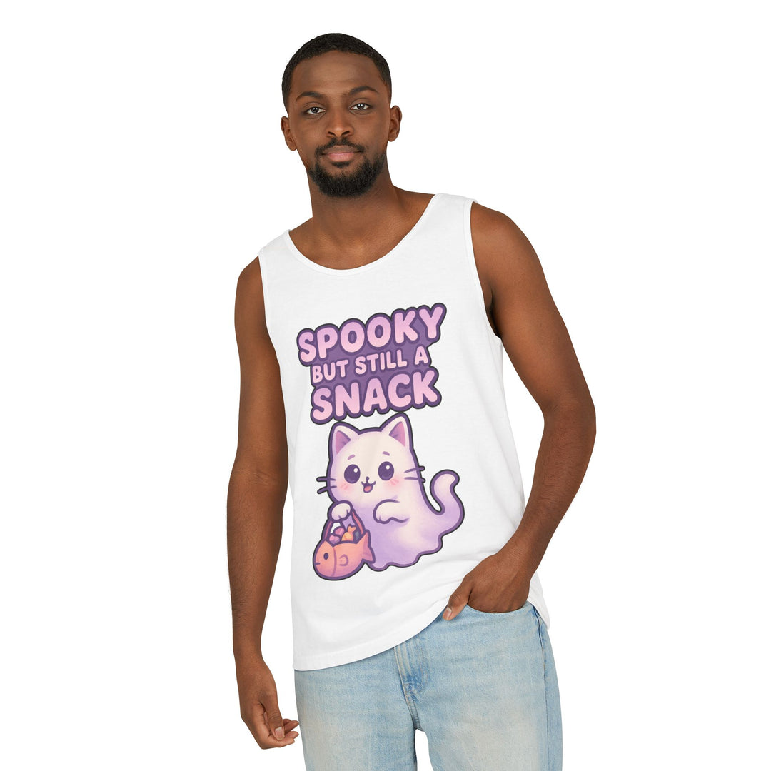 Spooky Snack Unisex Tank Top, Cute Cat Shirt, Halloween Apparel, Casual Wear, Gift for Cat Lovers, Summer Style