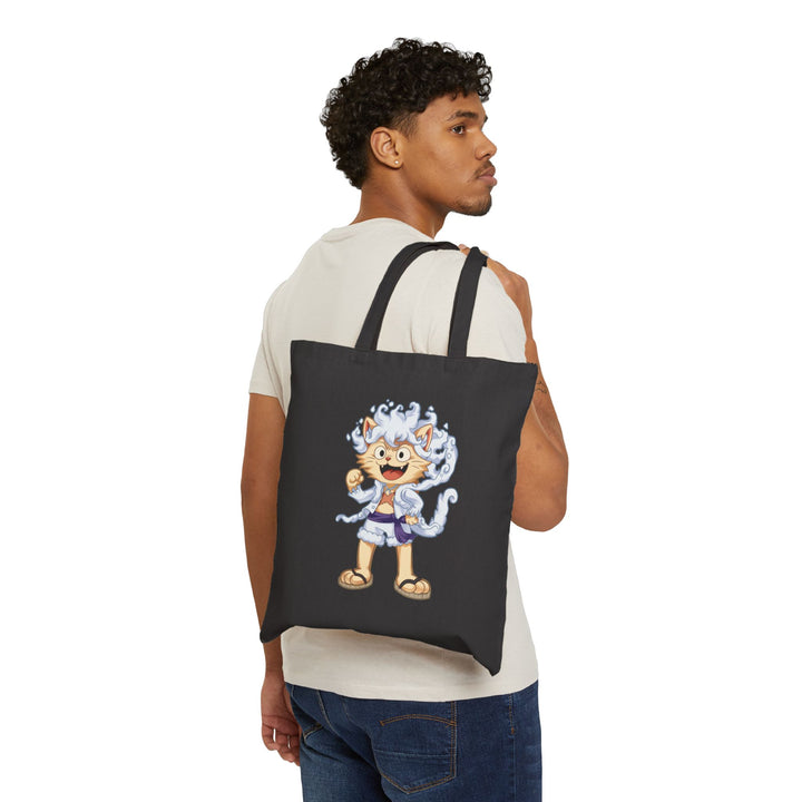 Cute Cat Character Cotton Canvas Tote Bag, Eco-Friendly Shopping Bag, Fun Animal Design Tote, Gift for Cat Lovers, Reusable Grocery Bag