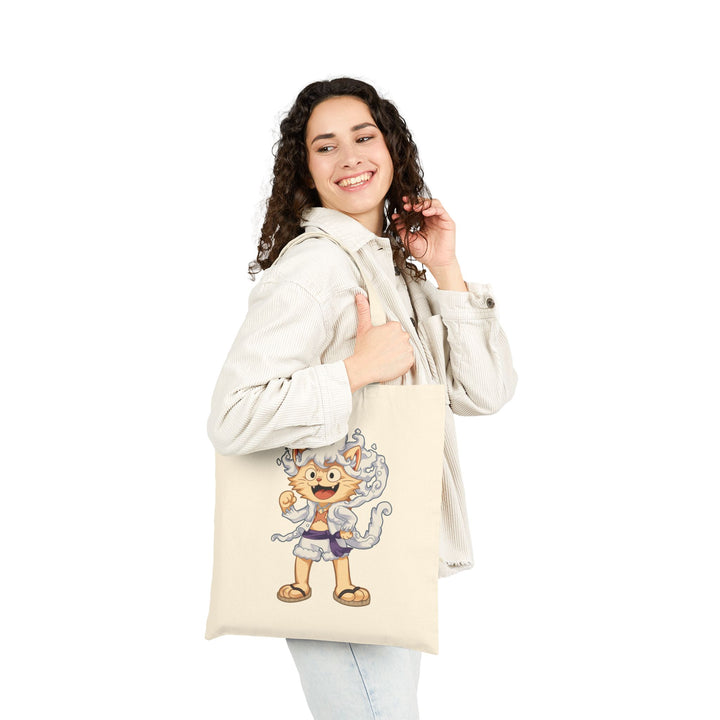 Cute Cat Character Cotton Canvas Tote Bag, Eco-Friendly Shopping Bag, Fun Animal Design Tote, Gift for Cat Lovers, Reusable Grocery Bag