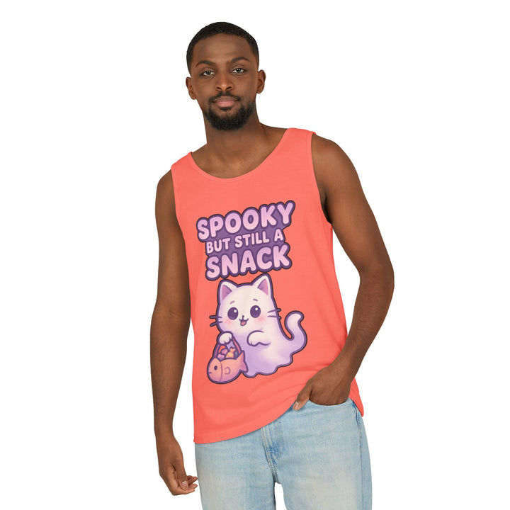 Spooky Snack Unisex Tank Top, Cute Cat Shirt, Halloween Apparel, Casual Wear, Gift for Cat Lovers, Summer Style
