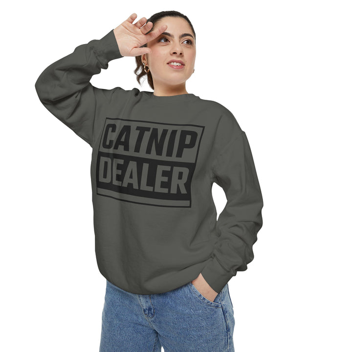 Catnip Dealer Sweatshirt Featuring a Bold and Humorous Black and White Typographic Design for Cat Lovers and Pet Owners Perfect Gift for Cat Parents Unisex Sweater for Every Season