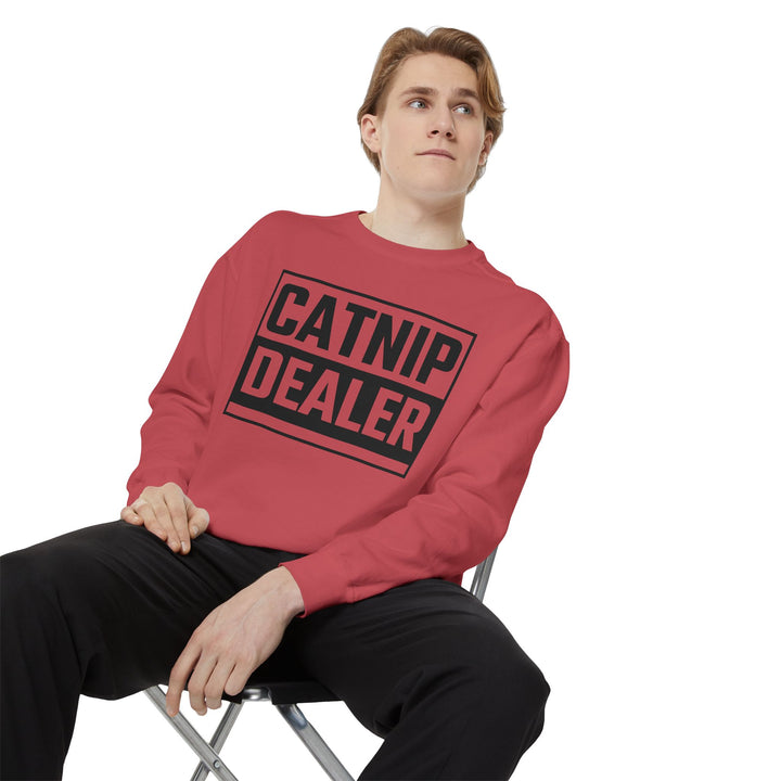 Catnip Dealer Sweatshirt Featuring a Bold and Humorous Black and White Typographic Design for Cat Lovers and Pet Owners Perfect Gift for Cat Parents Unisex Sweater for Every Season