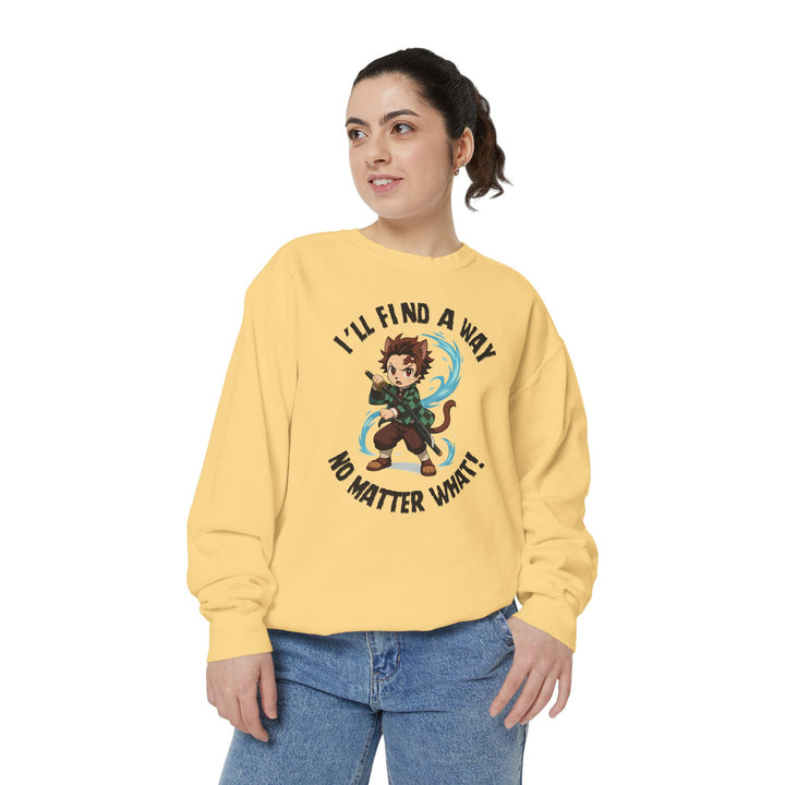 Motivational Unisex Sweatshirt with an Anime-Inspired Cat Demon Slayer and the Slogan "I'll Find a Way No Matter What Inspirational Gift Cozy Fashion Everyday Wear Unique Statement Piece