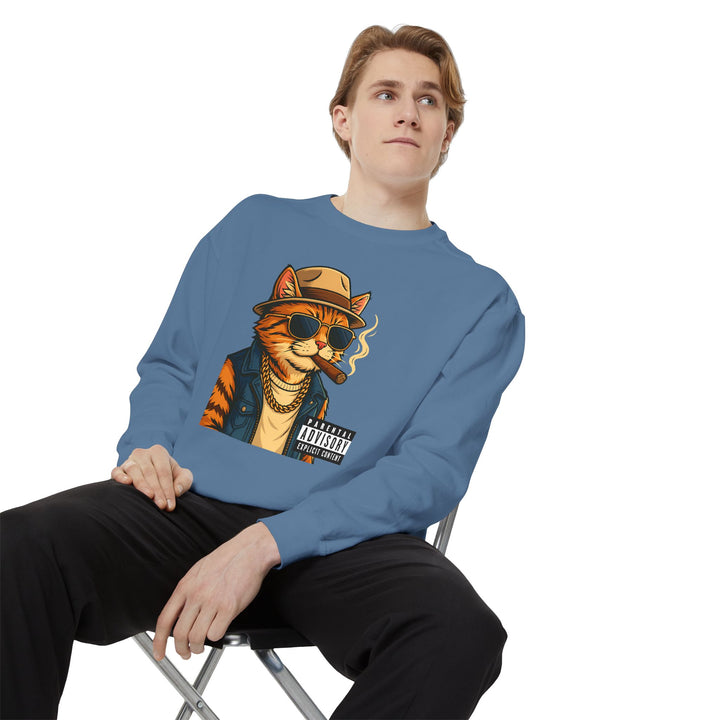 Cool Cat Vintage Sweatshirt with a Black Cat Eating Ramen in a Japanese Ukiyo-e Woodblock Art Style