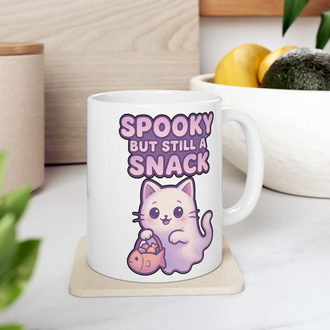 Spooky Snack Ceramic Mug - Perfect for Halloween, Coffee Lovers, Cute Gift, 11oz/15oz Mugs, Cat Lovers
