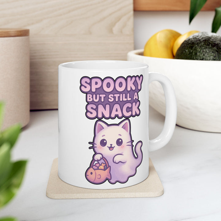 Spooky Snack Ceramic Mug - Perfect for Halloween, Coffee Lovers, Cute Gift, 11oz/15oz Mugs, Cat Lovers