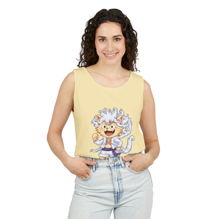 Whimsical Cat Tank Top, Unisex Funny Summer Shirt, Lightweight Graphic Top, Gift for Cat Lovers, Perfect for Beach Days, Casual Comfort Wear