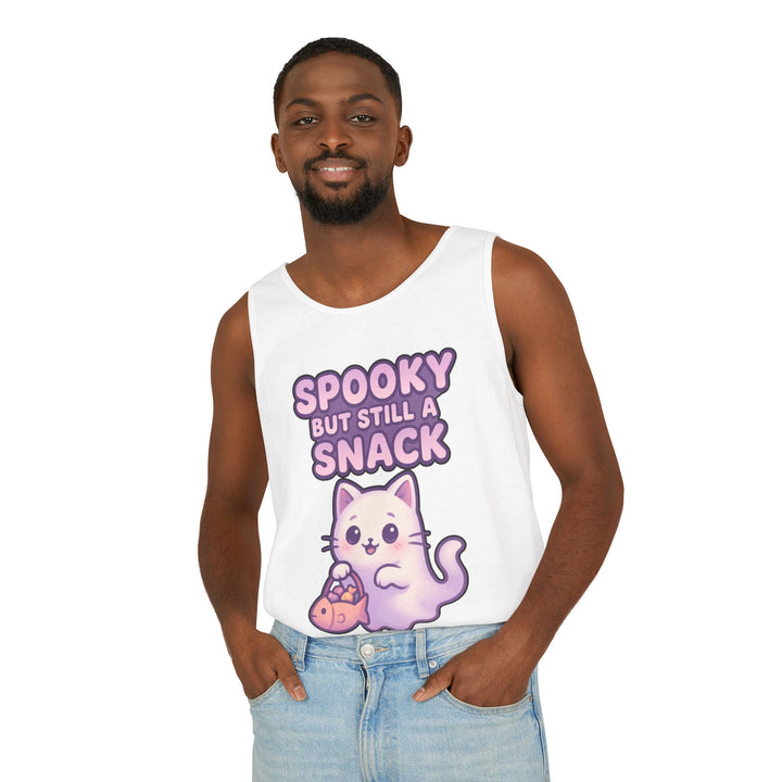 Spooky Snack Unisex Tank Top, Cute Cat Shirt, Halloween Apparel, Casual Wear, Gift for Cat Lovers, Summer Style