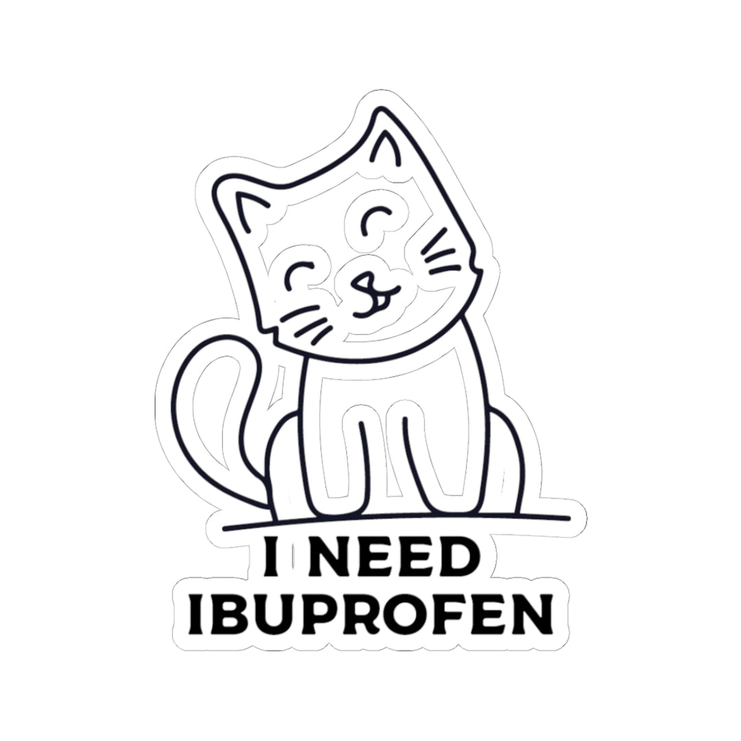 Cute Cat Ibuprofen Kiss-Cut Stickers, Fun Pet Lover Decal, Gift for Cat Owners, Laptop, Water Bottles, School Supplies