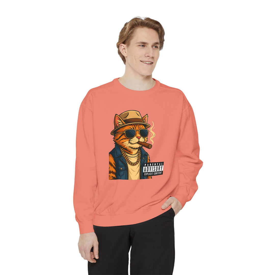 Cool Cat Vintage Sweatshirt with a Black Cat Eating Ramen in a Japanese Ukiyo-e Woodblock Art Style