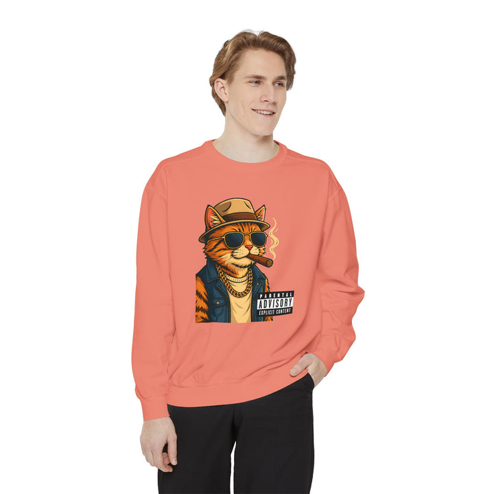 Cool Cat Vintage Sweatshirt with a Black Cat Eating Ramen in a Japanese Ukiyo-e Woodblock Art Style