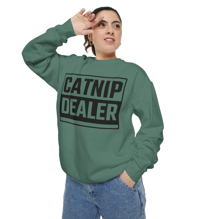 Catnip Dealer Sweatshirt Featuring a Bold and Humorous Black and White Typographic Design for Cat Lovers and Pet Owners Perfect Gift for Cat Parents Unisex Sweater for Every Season