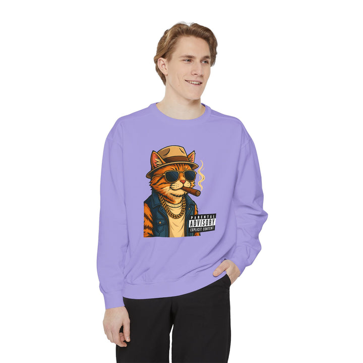 Cool Cat Vintage Sweatshirt with a Black Cat Eating Ramen in a Japanese Ukiyo-e Woodblock Art Style