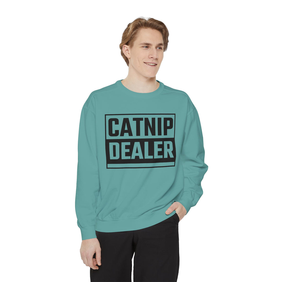 Catnip Dealer Sweatshirt Featuring a Bold and Humorous Black and White Typographic Design for Cat Lovers and Pet Owners Perfect Gift for Cat Parents Unisex Sweater for Every Season