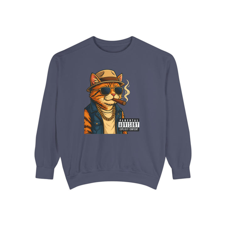 Cool Cat Vintage Sweatshirt with a Black Cat Eating Ramen in a Japanese Ukiyo-e Woodblock Art Style