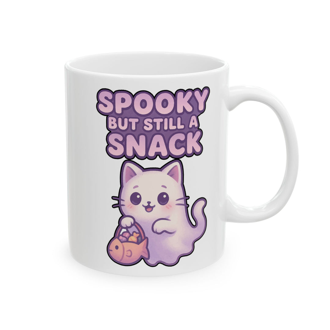 Spooky Snack Ceramic Mug - Perfect for Halloween, Coffee Lovers, Cute Gift, 11oz/15oz Mugs, Cat Lovers