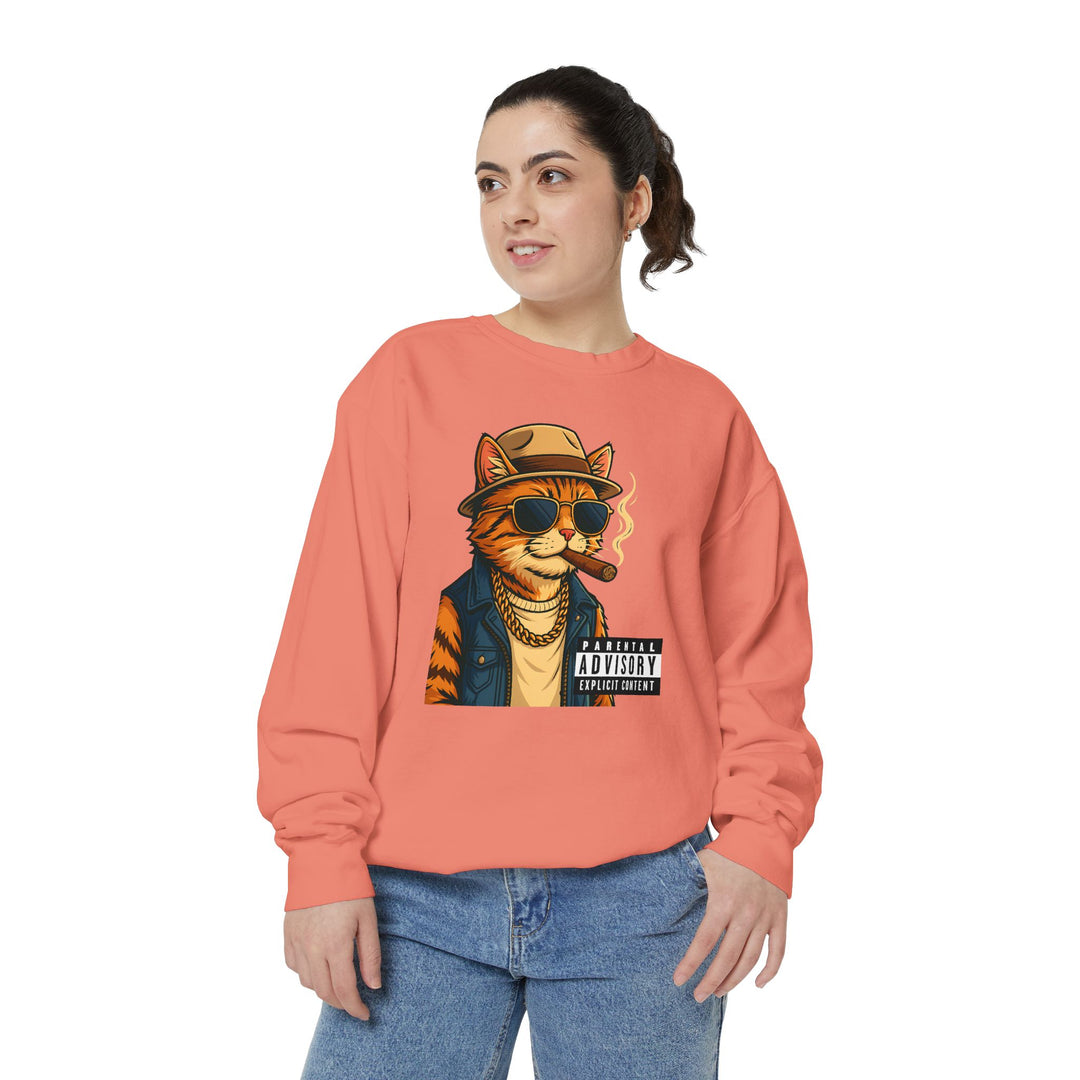 Cool Cat Vintage Sweatshirt with a Black Cat Eating Ramen in a Japanese Ukiyo-e Woodblock Art Style