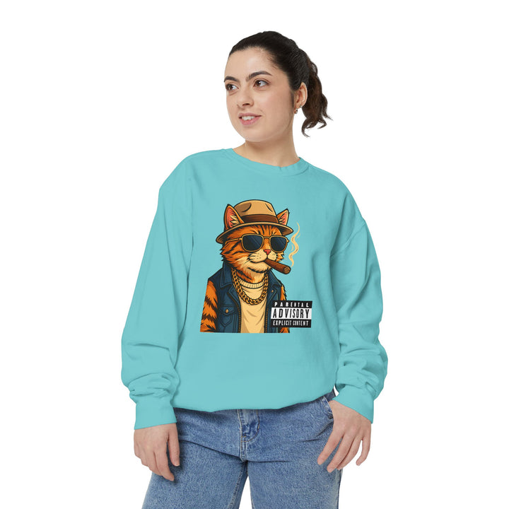 Cool Cat Vintage Sweatshirt with a Black Cat Eating Ramen in a Japanese Ukiyo-e Woodblock Art Style