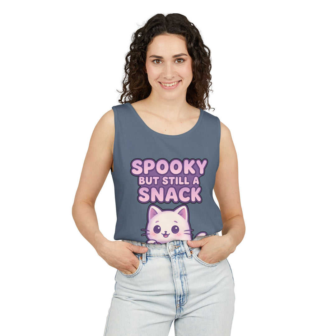 Spooky Snack Unisex Tank Top, Cute Cat Shirt, Halloween Apparel, Casual Wear, Gift for Cat Lovers, Summer Style