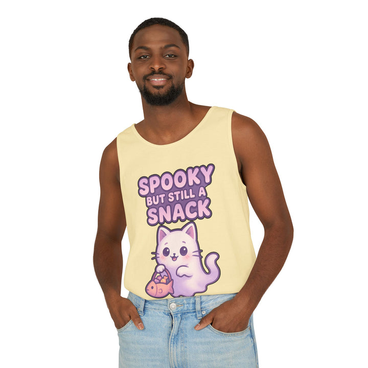 Spooky Snack Unisex Tank Top, Cute Cat Shirt, Halloween Apparel, Casual Wear, Gift for Cat Lovers, Summer Style