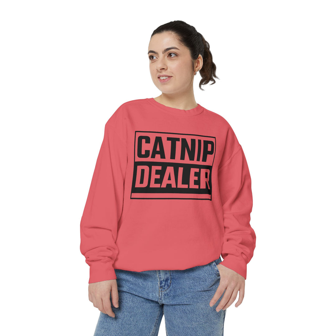 Catnip Dealer Sweatshirt Featuring a Bold and Humorous Black and White Typographic Design for Cat Lovers and Pet Owners Perfect Gift for Cat Parents Unisex Sweater for Every Season