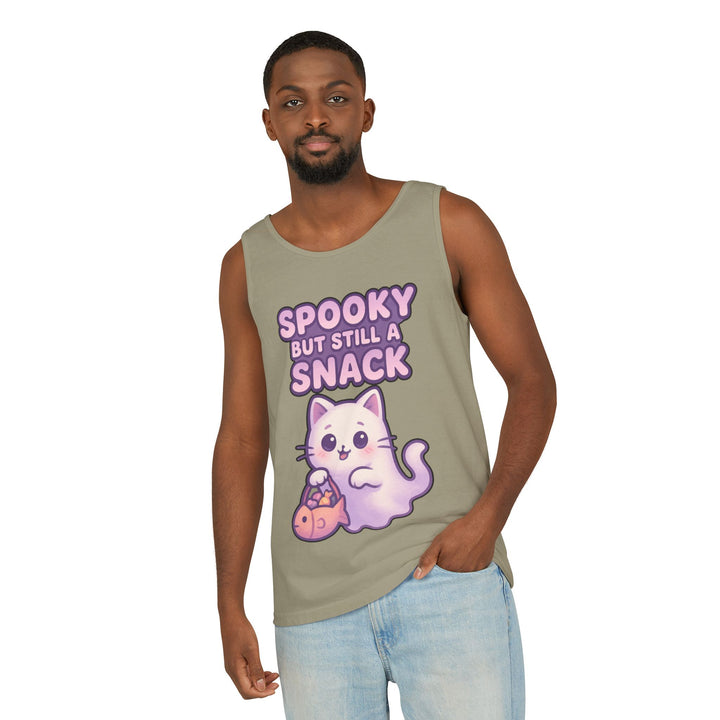 Spooky Snack Unisex Tank Top, Cute Cat Shirt, Halloween Apparel, Casual Wear, Gift for Cat Lovers, Summer Style