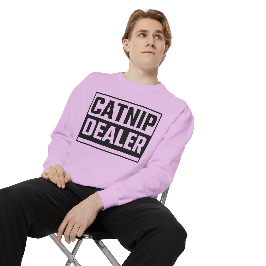 Catnip Dealer Sweatshirt Featuring a Bold and Humorous Black and White Typographic Design for Cat Lovers and Pet Owners Perfect Gift for Cat Parents Unisex Sweater for Every Season