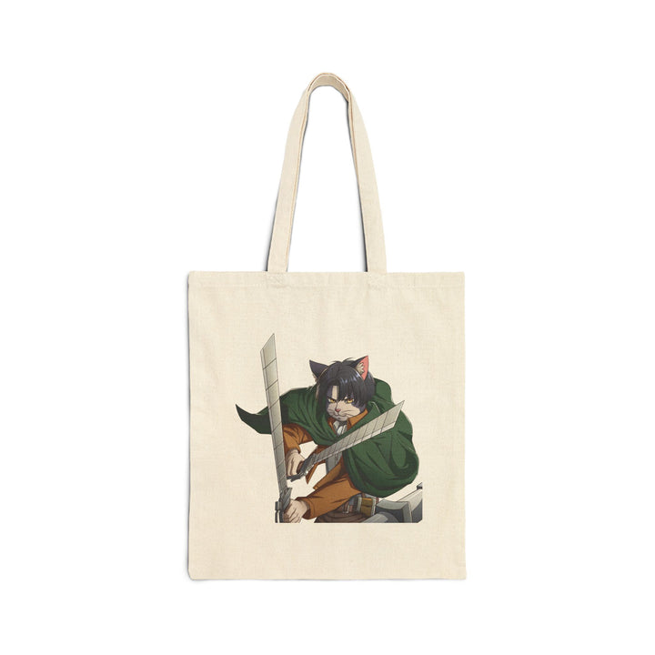 Cute Cat Warrior Cotton Canvas Tote Bag, Eco-Friendly Shopping Tote, Anime Tote, Cute Gift for Pet Lovers, Durable Shoulder Bag