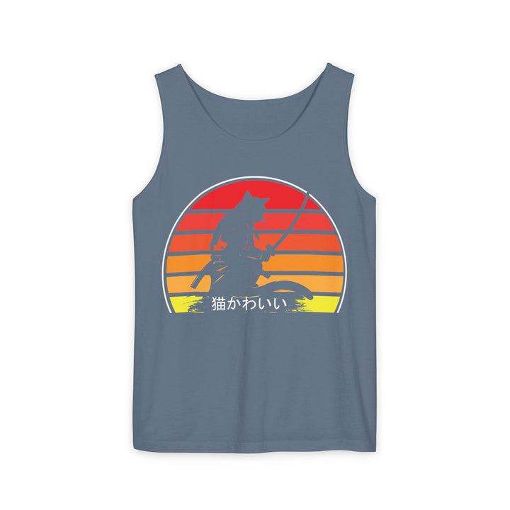 Sunset Cat Tank Top, Unisex Summer Top, Beachwear, Casual Workout Shirt, Gift for Cat Lovers