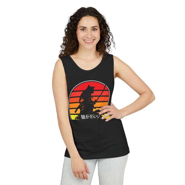 Sunset Cat Tank Top, Unisex Summer Top, Beachwear, Casual Workout Shirt, Gift for Cat Lovers