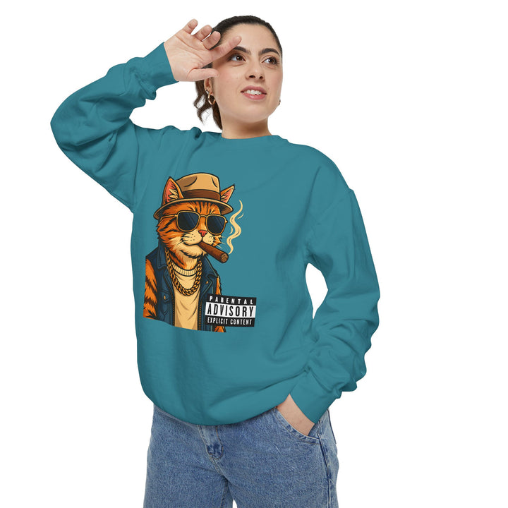 Cool Cat Vintage Sweatshirt with a Black Cat Eating Ramen in a Japanese Ukiyo-e Woodblock Art Style