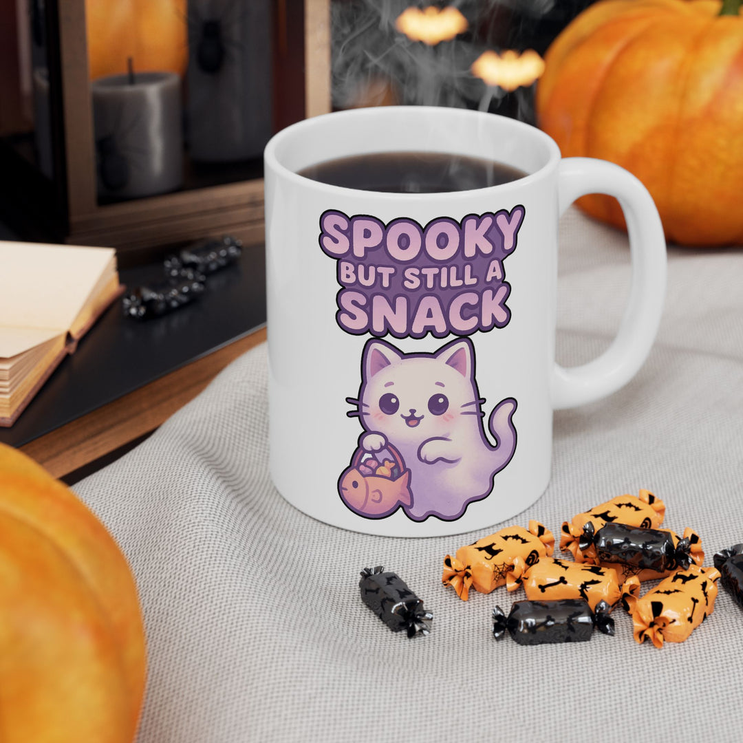 Spooky Snack Ceramic Mug - Perfect for Halloween, Coffee Lovers, Cute Gift, 11oz/15oz Mugs, Cat Lovers