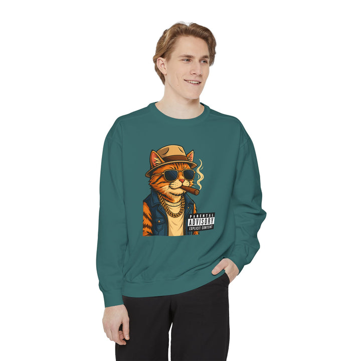 Cool Cat Vintage Sweatshirt with a Black Cat Eating Ramen in a Japanese Ukiyo-e Woodblock Art Style
