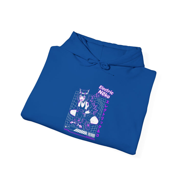Electric Retro Vibe Hoodie, Unisex Heavy Blend Sweatshirt, Streetwear Pullover, Cozy Gift for Dog Lovers, Casual Style for Fall