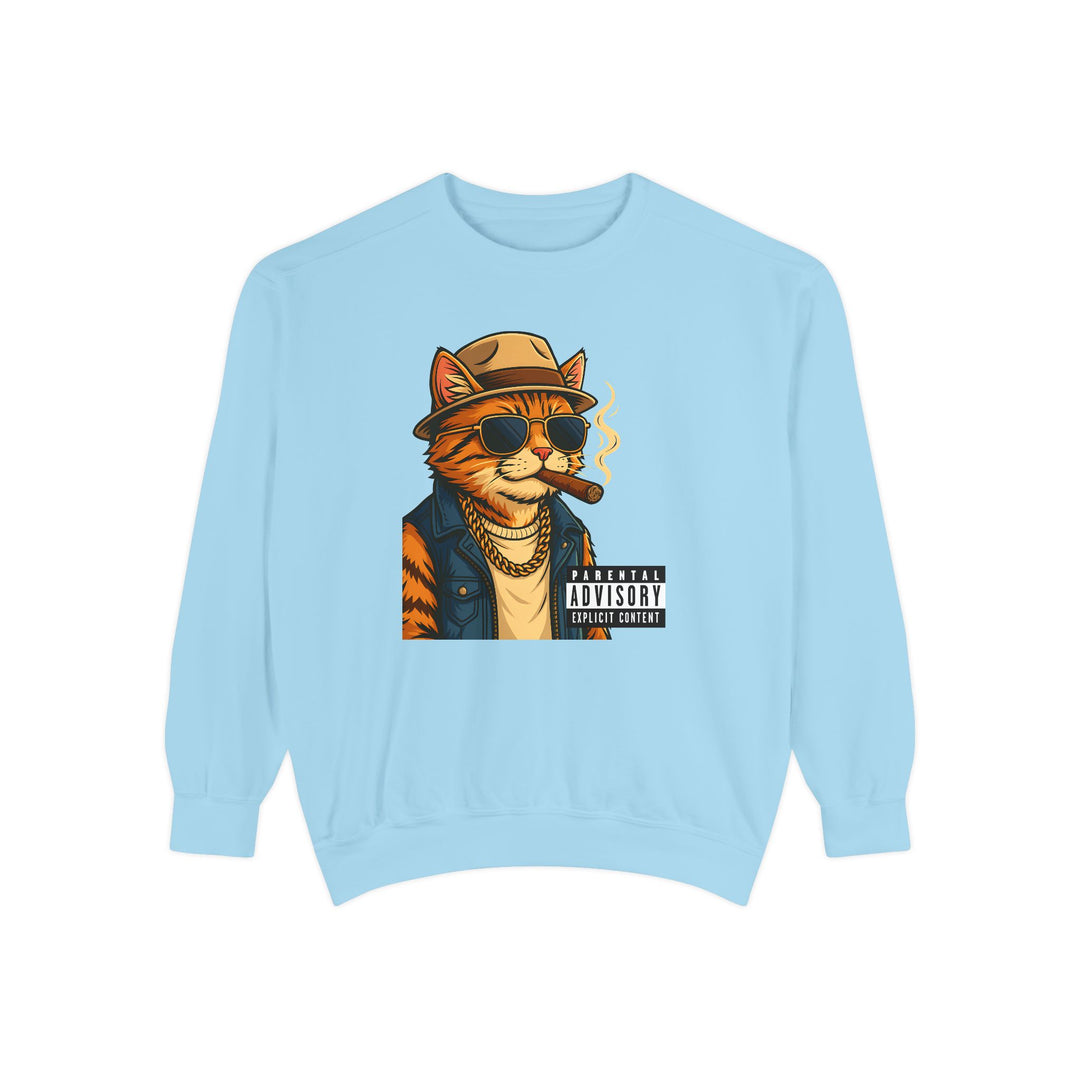 Cool Cat Vintage Sweatshirt with a Black Cat Eating Ramen in a Japanese Ukiyo-e Woodblock Art Style