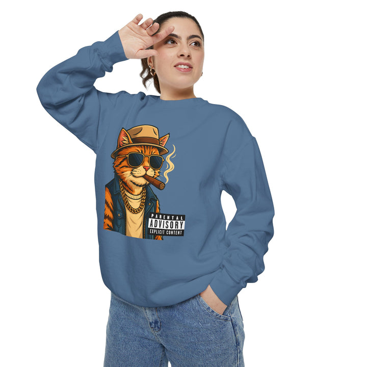 Cool Cat Vintage Sweatshirt with a Black Cat Eating Ramen in a Japanese Ukiyo-e Woodblock Art Style