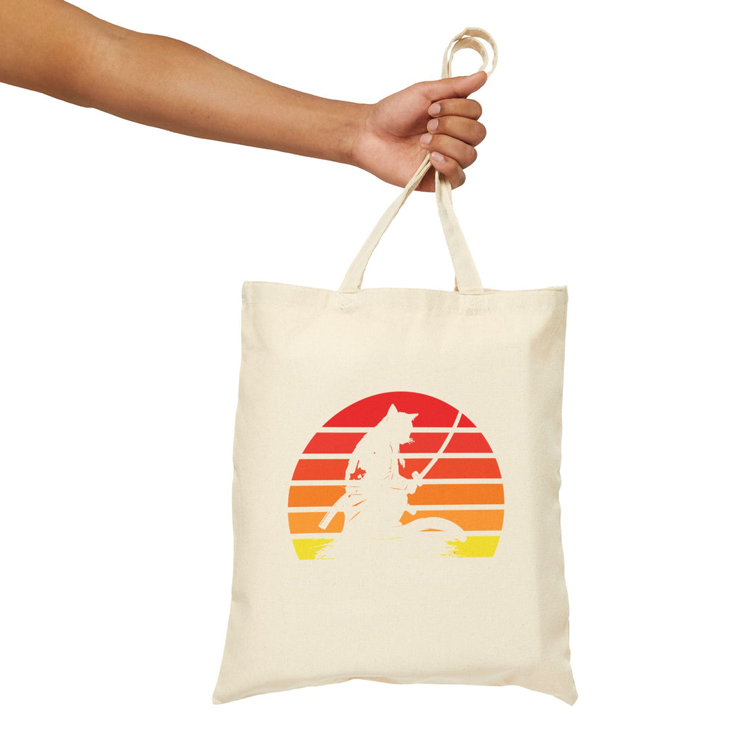 Retro Sunset Wolf Tote Bag, Eco-Friendly Shopping Bag, Gift for Animal Lovers, Beach Bag, Canvas Grocery Tote