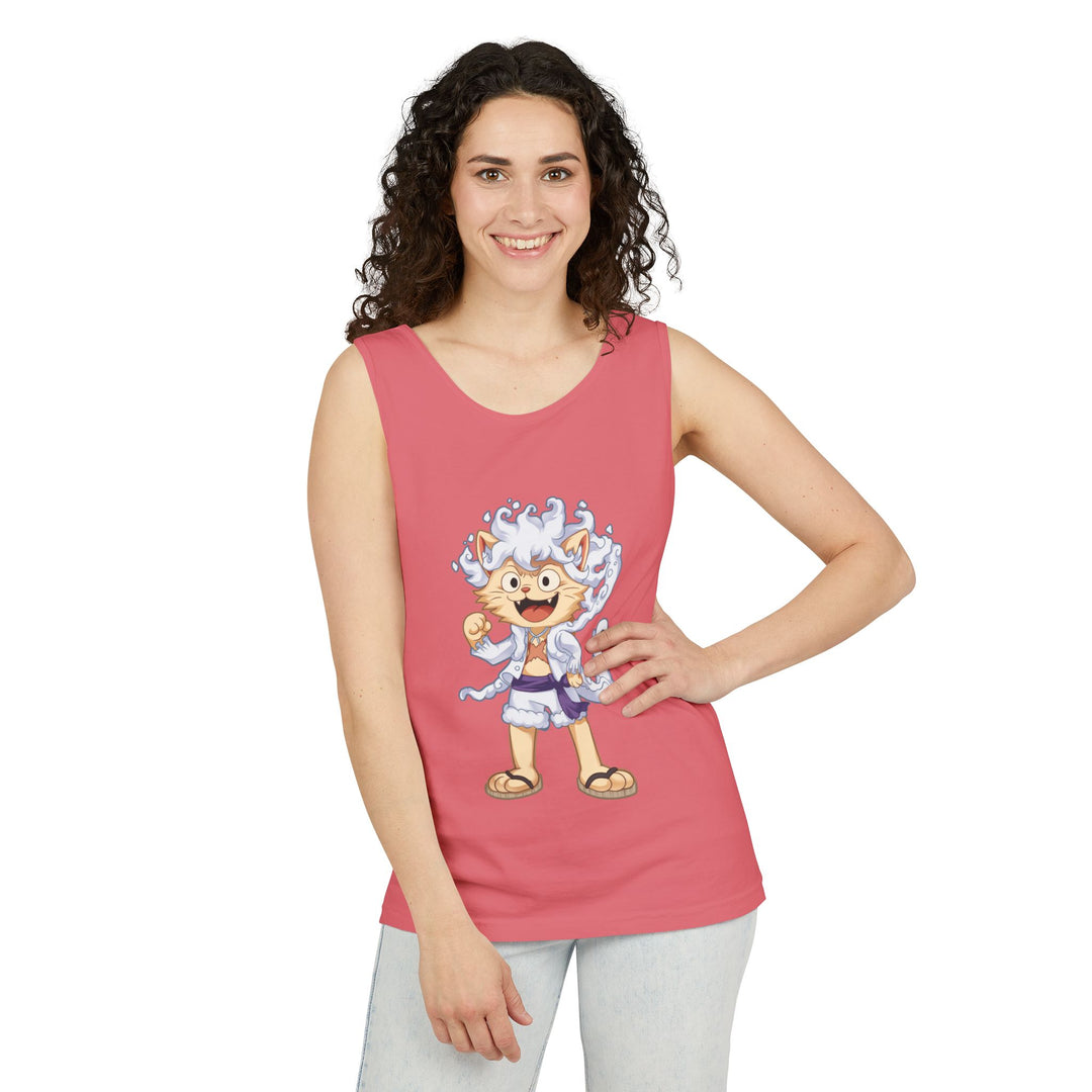 Whimsical Cat Tank Top, Unisex Funny Summer Shirt, Lightweight Graphic Top, Gift for Cat Lovers, Perfect for Beach Days, Casual Comfort Wear