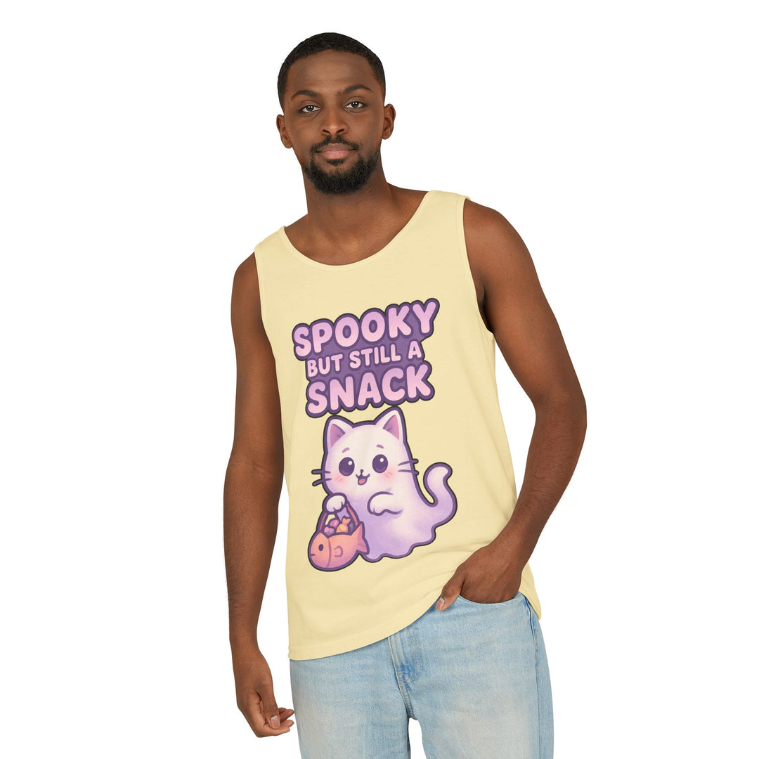 Spooky Snack Unisex Tank Top, Cute Cat Shirt, Halloween Apparel, Casual Wear, Gift for Cat Lovers, Summer Style
