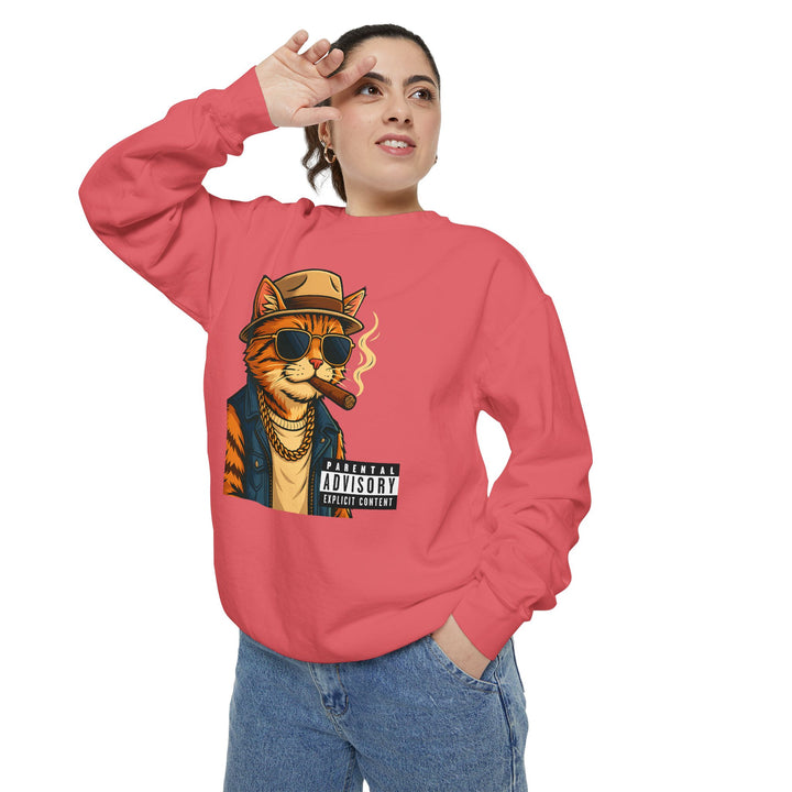 Cool Cat Vintage Sweatshirt with a Black Cat Eating Ramen in a Japanese Ukiyo-e Woodblock Art Style