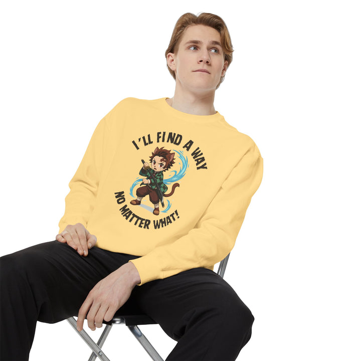 Motivational Unisex Sweatshirt with an Anime-Inspired Cat Demon Slayer and the Slogan "I'll Find a Way No Matter What Inspirational Gift Cozy Fashion Everyday Wear Unique Statement Piece