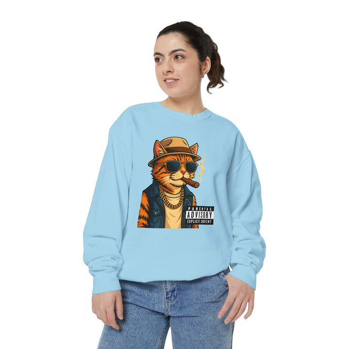 Cool Cat Vintage Sweatshirt with a Black Cat Eating Ramen in a Japanese Ukiyo-e Woodblock Art Style