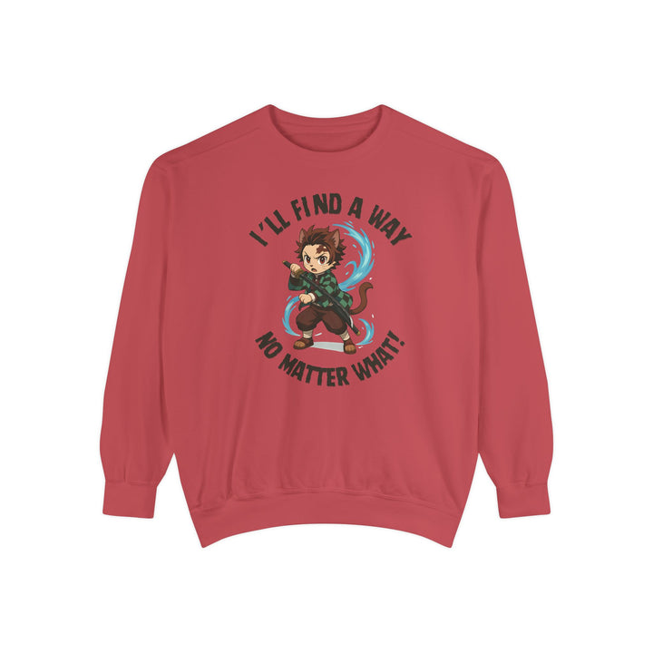 Motivational Unisex Sweatshirt with an Anime-Inspired Cat Demon Slayer and the Slogan "I'll Find a Way No Matter What Inspirational Gift Cozy Fashion Everyday Wear Unique Statement Piece