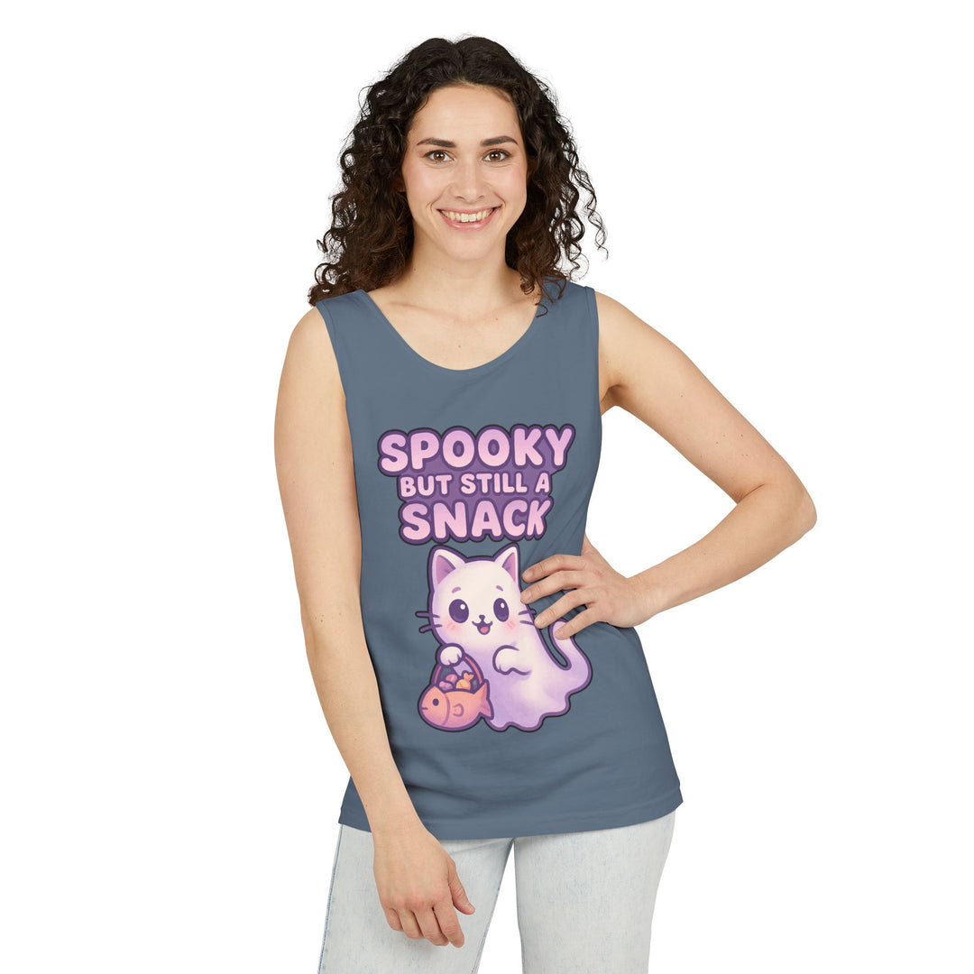 Spooky Snack Unisex Tank Top, Cute Cat Shirt, Halloween Apparel, Casual Wear, Gift for Cat Lovers, Summer Style